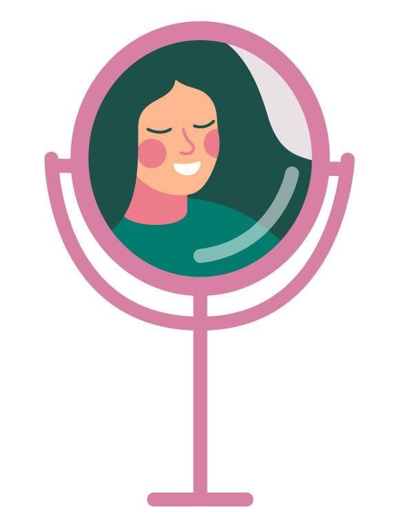 Illustration vectorielle fille joyeuse dans le miroir de Soi