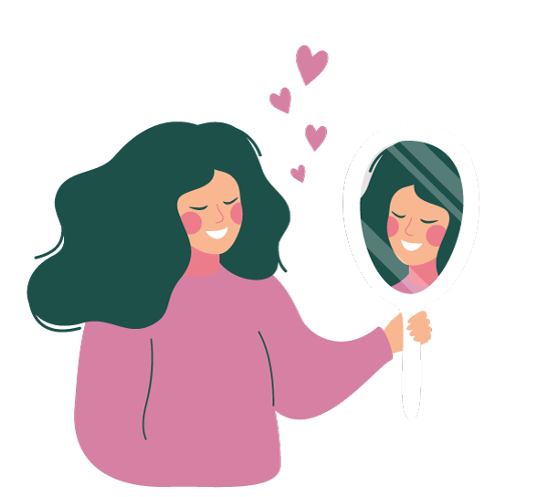 Illustration vectorielle fille joyeuse qui se regarde dans le miroir de Soi